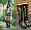 Womens Retro Party Shoes embroider Floral mid-calf Boots Suede Block Heels HOT