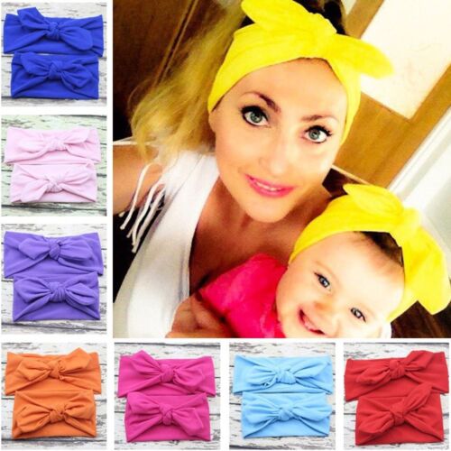 Daughter Baby Girl Hairband Headband Elastic Bow Knotted Headwear 2pcs Mum