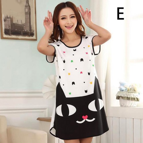 Women Cartoon Pajamas Siamese Pajamas Milk Silk Short Sleeve Home Sleepshirt US