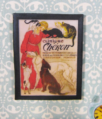DOLLHOUSE miniature French poster 1:12 advertising sign Vet dogs cats
