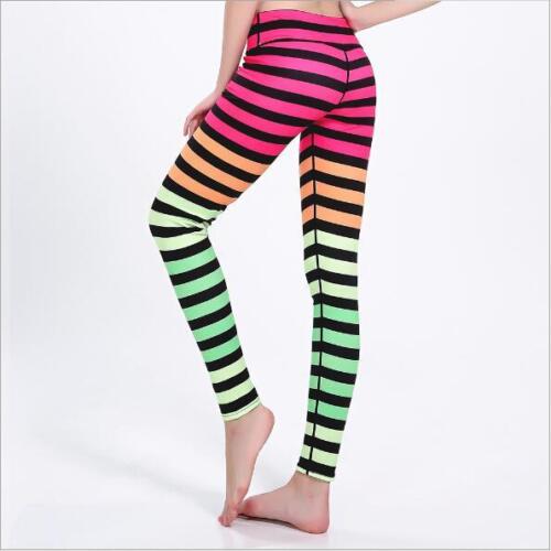 Rainbow Color Stripes printed Yoga legging Super Elastic Yoga Pants Slim legging 