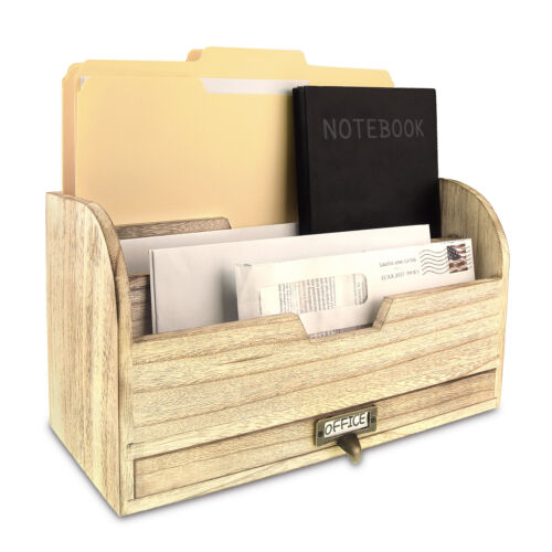 Wooden Desktop Organizer With A Metal Label Holder