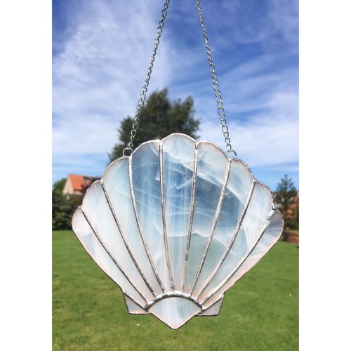 Handmade Stained Glass White Shell Suncatcher Seaside Beach Theme Decoration
