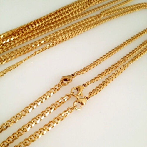 10pcs High Quality Mens Gold Stainless Steel Curb Chain Necklace Wholesale Lots 
