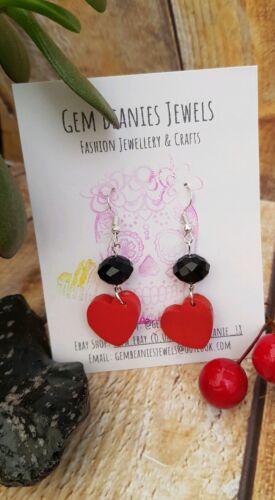 Womens Red And Black Heart Earrings Christmas Birthday Party Gift...