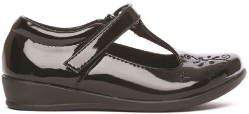 Girls Black Shoes Patent School Light Up Mary Jane Hook & Loop UK Size 4-12 