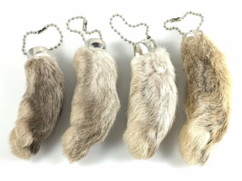 4 PACK Genuine Rabbit Foot Key Chains Good Luck Natural