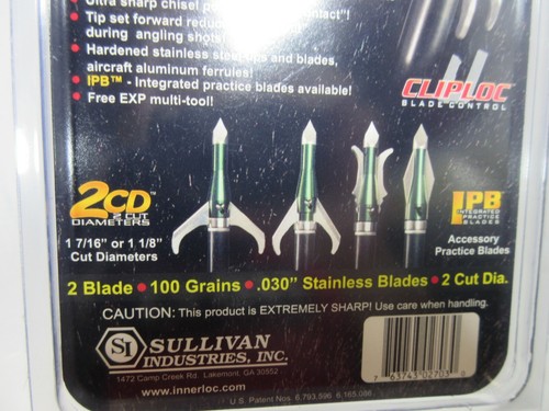 Innerloc 100 Grain 2 lame EXP mécanique Broadheads 3 Pack 2703