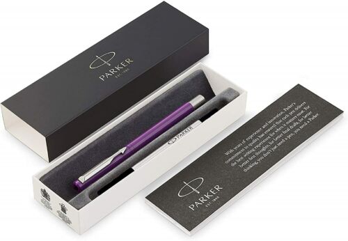 Parker Vector Purple Rollerball Pen Medium Nib Gift Boxed Ballpoint Chrome Trim