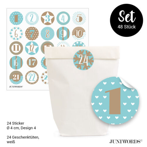 Juniwords geschenktütenset 24 bolsas /& sticker Design 4 calendario de Adviento Christmas