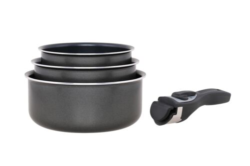3 Teile Schwarze Keramik Induktion Kochgeschirr Sets Stapelbar Abnehmbare Griff