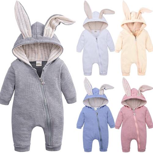 Toddler Baby Girls Romper Rabbit Bunny Hooded Jumpsuit Zip Up Pajamas Outfits