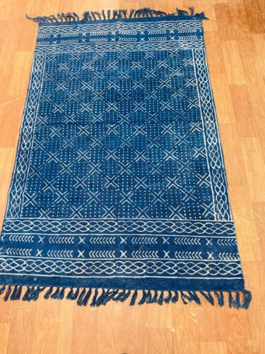 2x3 ft Vintage Indigo Blue Rug Dari Cotton Handmade Woven Carpet Area Floor Rug 