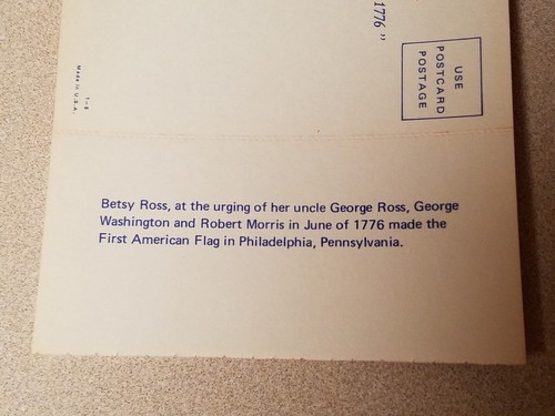 Postcard Vintage /"Betsy Ross And The First American Flag/" 1-5 Made In U.S.A
