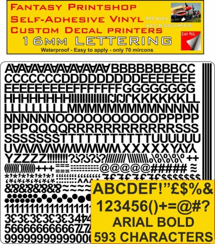 RC Vinyle Sticker Autocollant ARIEL LETTRES CHIFFRES 16 mm Pré Cut fprc Noir 803 MATT 