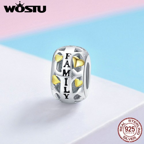 Wostu Sterling Silver Charm Bead Famille Pendentif Plaqué Or Haute Fine Jewelry