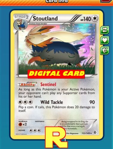 Stoutland Sentinel Digital Ptcgo IN Game Card - For Pokemon TCG Online