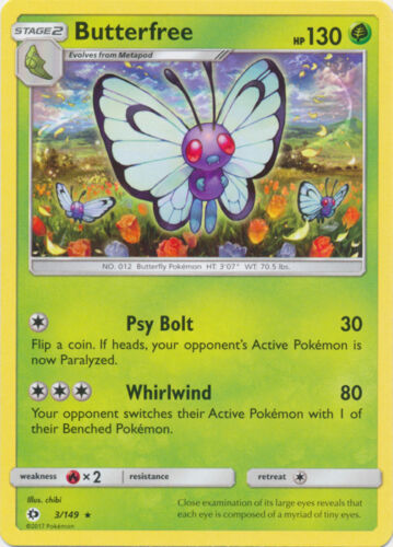 Pokemon Base Set 3//149 -Sun and Moon NM 1X Butterfree Normal Rare