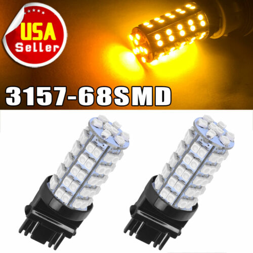 2 PCS Amber Yellow 3157A 3457A  4157NA  3157 68-SMD Parking Bulb Lamp LED Lights