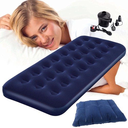 Gonflable Simple//Double Floqué Matelas Lit Gonflable Avec Pompe Électrique /& Oreiller