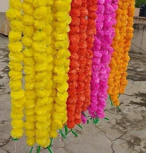 Artificial Marigold 5 feet Pack of 50 Flowers Garlands Home Wedding Decoration 