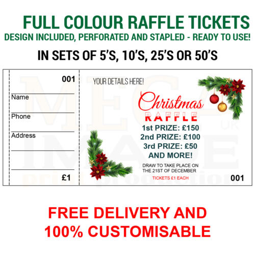 1000 PRINTED PERSONALISED RAFFLE PRIZE DRAW TICKETS EVENTS 