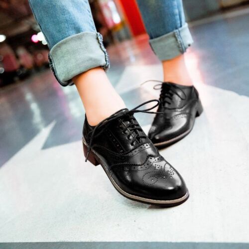Elegant Ladies Wing Tip Lace Up Brogue Retro Pretty Shoes Low Heel Girls Oxfords 
