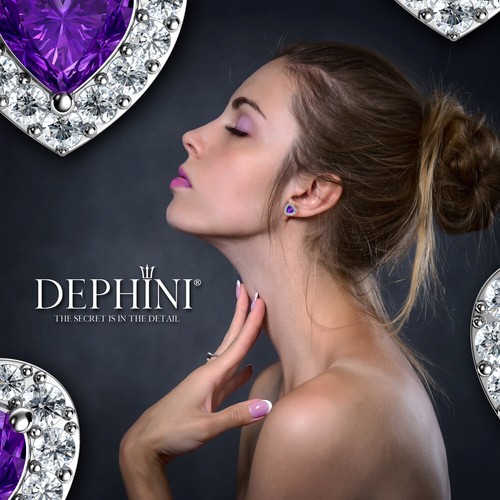 DEPHINI Jewellery set Purple Heart Necklace CZ /& Earrings 925 Sterling Silver