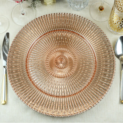 Details about  / Glass Charger x8 Plate Weddings Silver Rose Gold 33cm Diameter Event Decor UK
