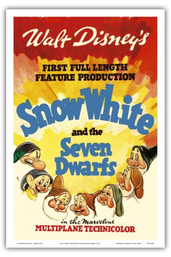 Snow White Seven Dwarfs Walt Disney Vintage Film Movie Art Poster Print