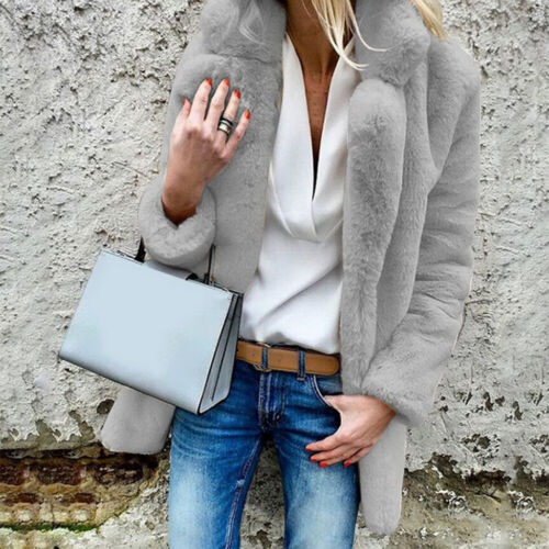 Women/'s Ladies Winter Warm Coat Jacket Fluffy Sleeve Long Coats Fur Faux Coat