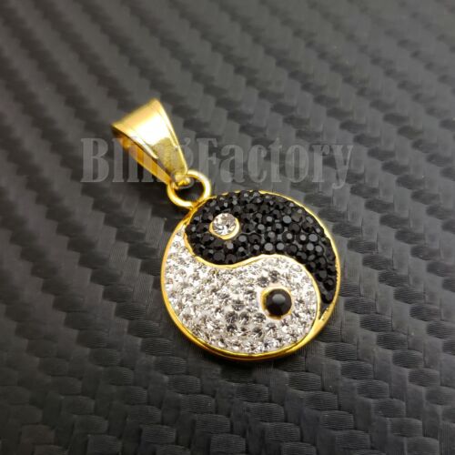 Iced Hip Hop Bust Down Stainless steel Gold Tone Yin and Yang Charm Pendant