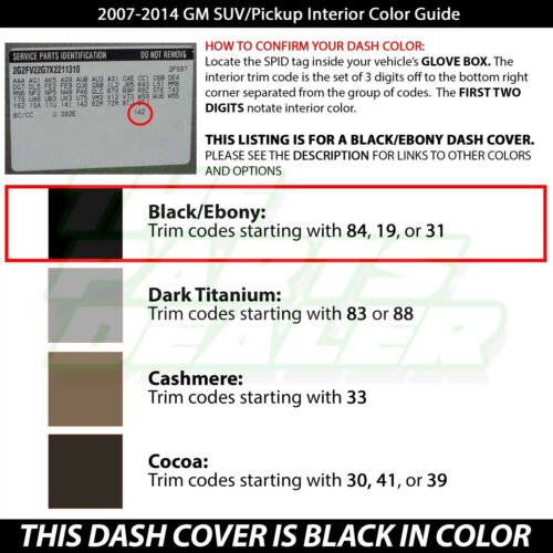 2007-2013 Silverado LS//LT Sierra SL//SLE Molded Dash Skin Cover Cap Overlay Black