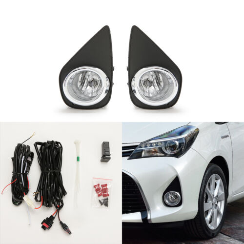 Clear Fog Lights For 2015-2017 Toyota Yaris Hatchback 2//4DR w//Bezel Switch Bulbs