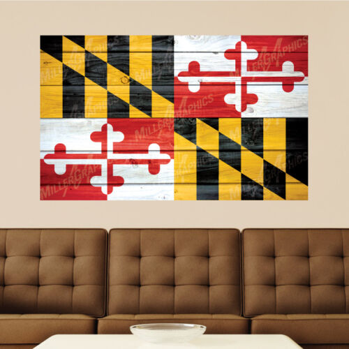Maryland Flag Distressed Wood Vinyl Wall Decal Sticker Graphic Art 4 Sizes