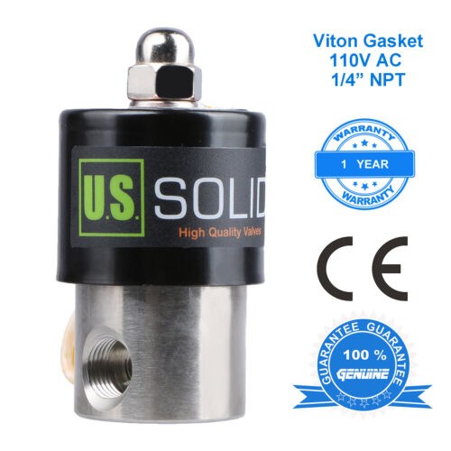 U S Solid 1/4" Stainless Steel Electric Solenoid Valve 110V AC Normally Closed 