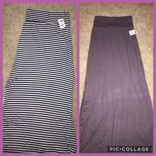 Details about  / NWT Charlotte Russe jersey maxi skirt Sz S navy White striped Grey horizontal