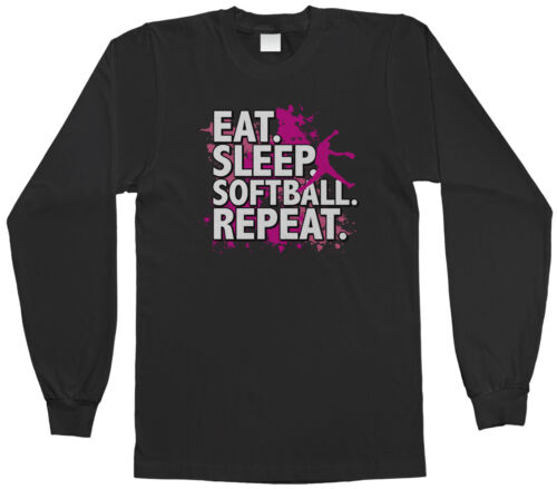 Threadrock Kids Eat Sleep Softball Repeat Youth L//S T-shirt Sports Summer Bat