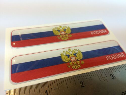 Россия Flag Domed Decal Emblem  Car Flexible Sticker 4"x1" Set of 2 Russia 