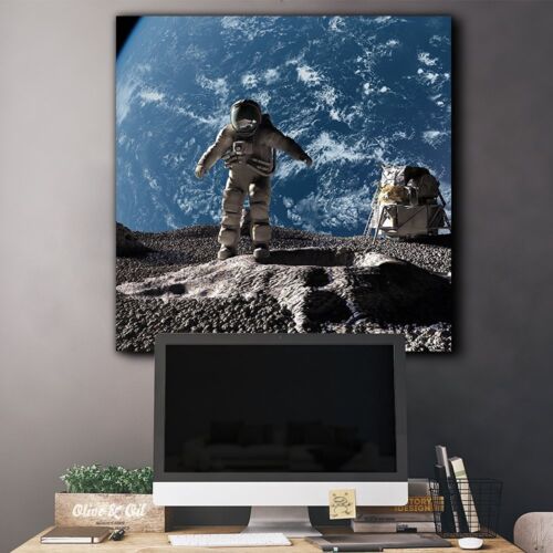 24x24 Canvas Art Astronaut Standing on the Moon Overlooking Planet Earth