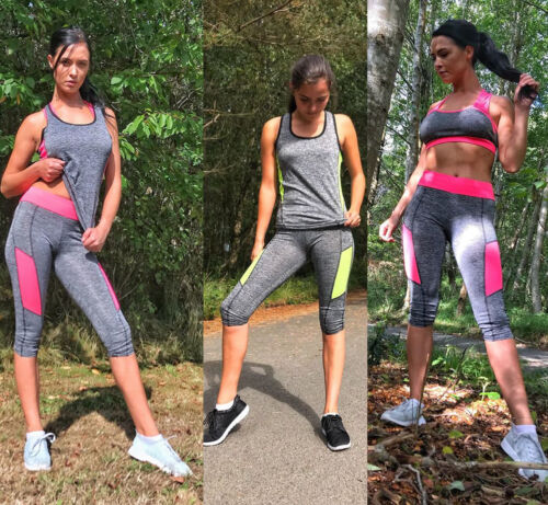 Ladies 2 Piece Gym Wear Set One Size 8-12 Exercise Yoga Vest Crop Top Leggings 