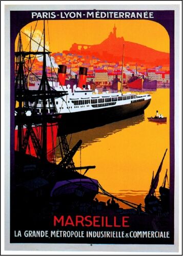 1920s Marseille Paris France Ocean Liner Art Travel Advertisement Poster Print