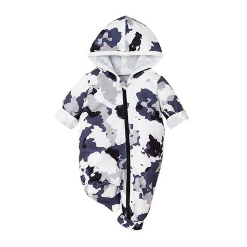 Details about  / Newborn Baby Boy Girl Camouflage Hooded Romper Zip Up Jumpsuit Outfits Clothes