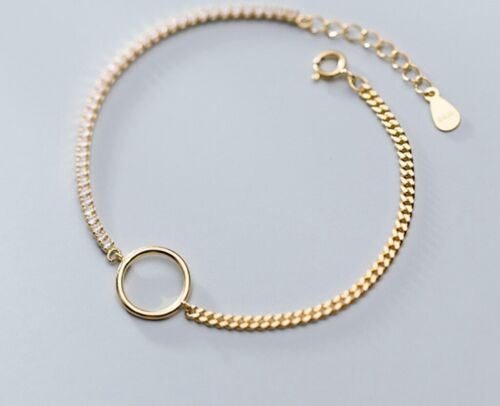 Details about  / Women 925 Sterling Silver Geometric CZ Silver Circle Chain Hand Bracelet 6-7/"