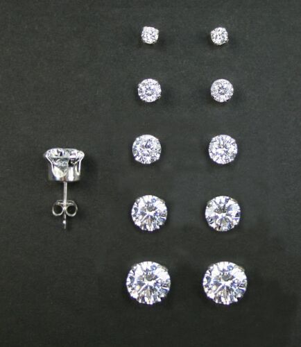 Set of 5 Pairs (RD2mm, 3mm, 4mm, 5mm, and 6mm) 925 Sterling Silver Stud Earrings