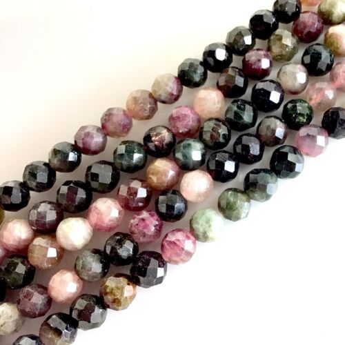 OT165 Natural Gemstones Tourmaline Faceted Round Bead 5mm 15/" Jewelry Making