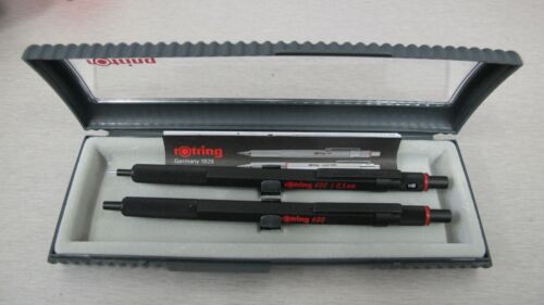 Rotring 600 Black Hexagonal Knurled Grip Ballpoint Pen & Pencil Set In Box 