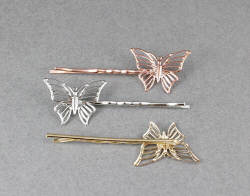set 3 rose gold silver gold butterfly bobby outline pins clip barrette hairpin