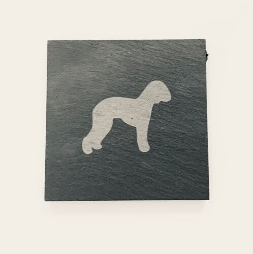 Bedlington Terrier Perro Pizarra Posavasos Laser grabado Linea Coaster Conjunto de Regalo 