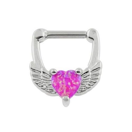 New Surgical Steel Fuchsia Fire Opal Love Hear Wings Daith Nose Septum Clicker 